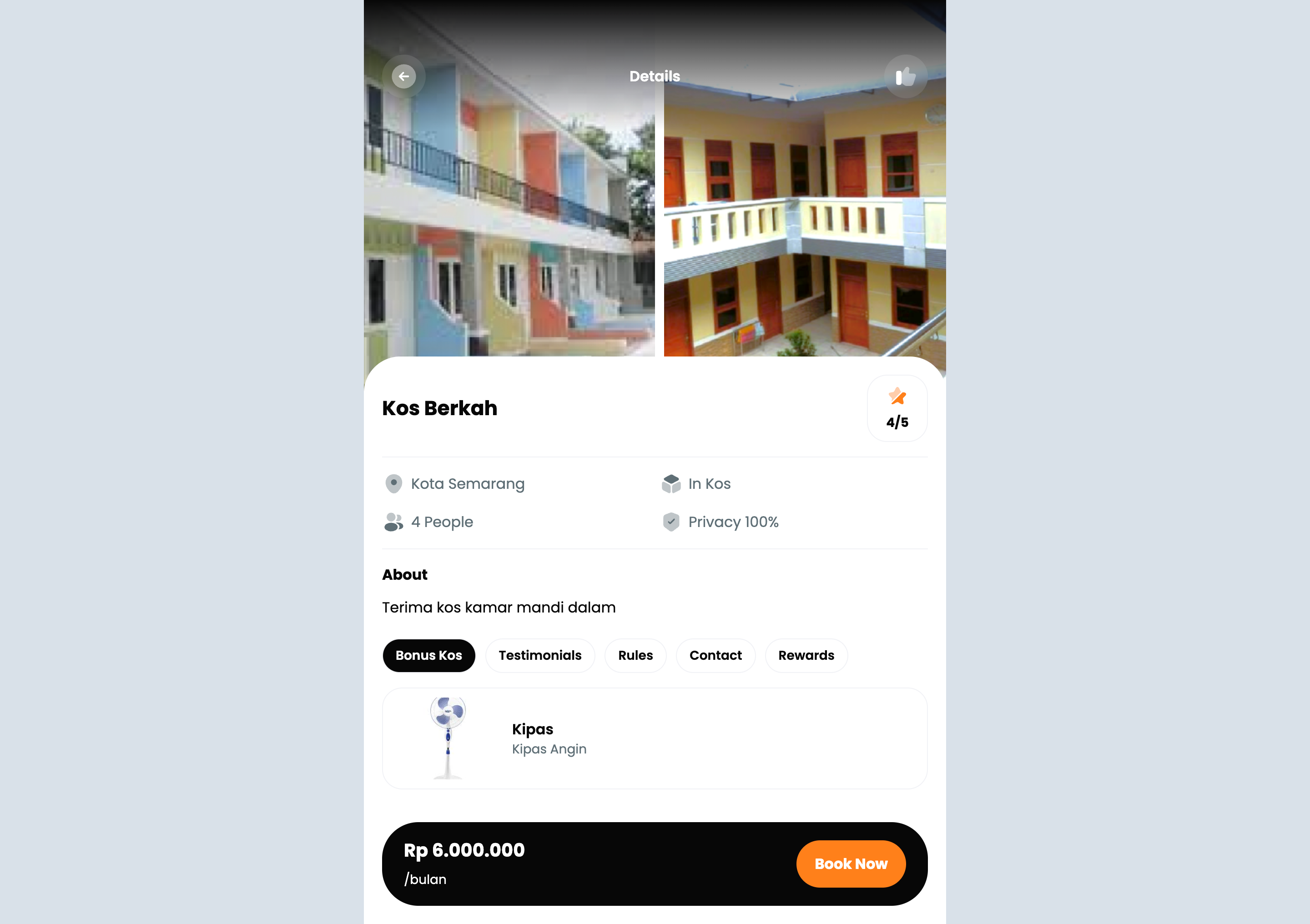 Screenshot Web Booking kos kosan 
