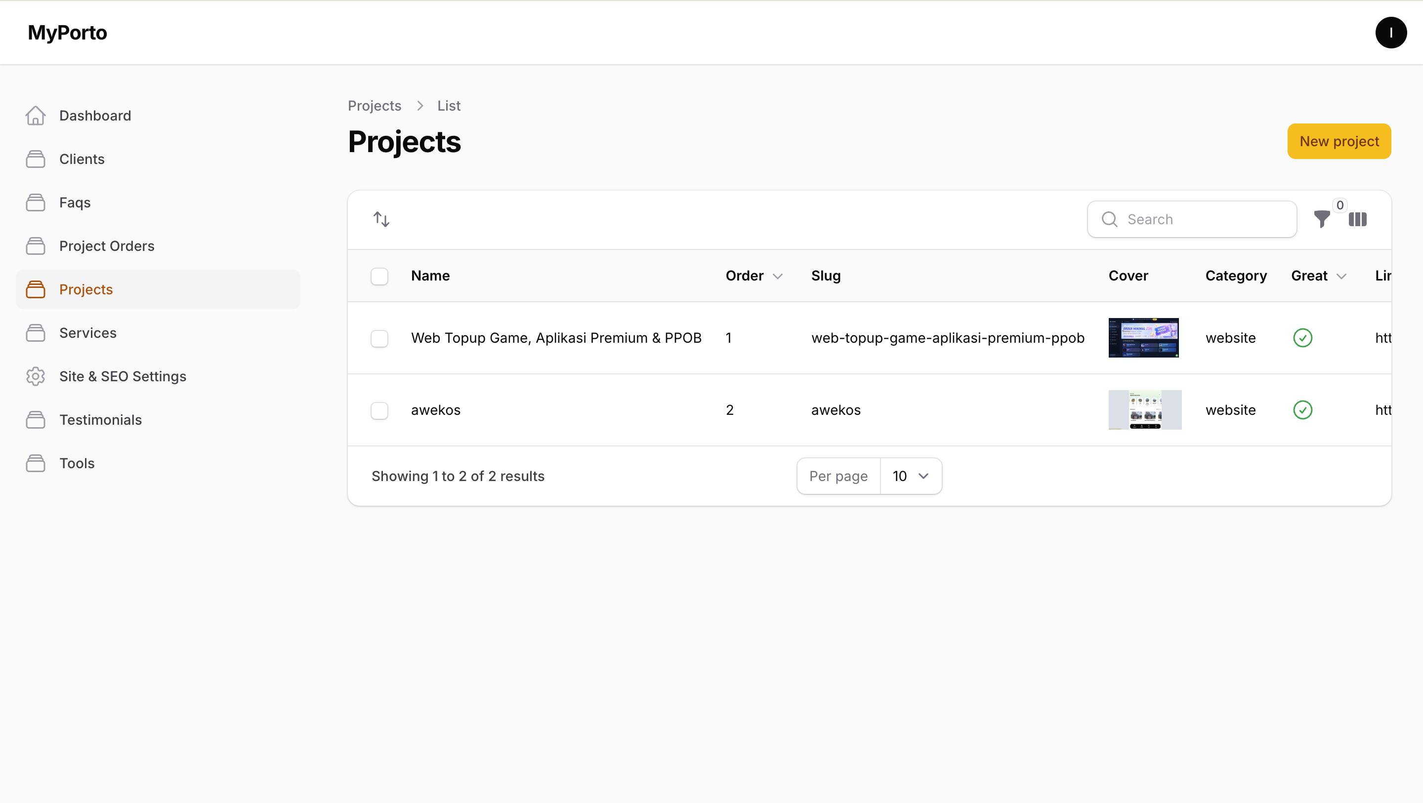 Screenshot Web Portfolio